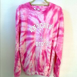 BuddyLove oversized “knockin boots” Pink Tie-Dye Sweatshirt